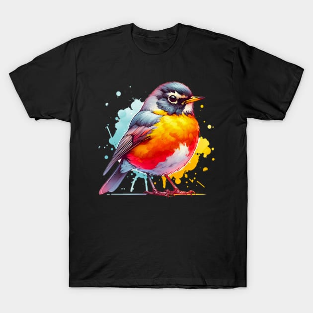 Watercolor American Robin T-Shirt by The Jumping Cart